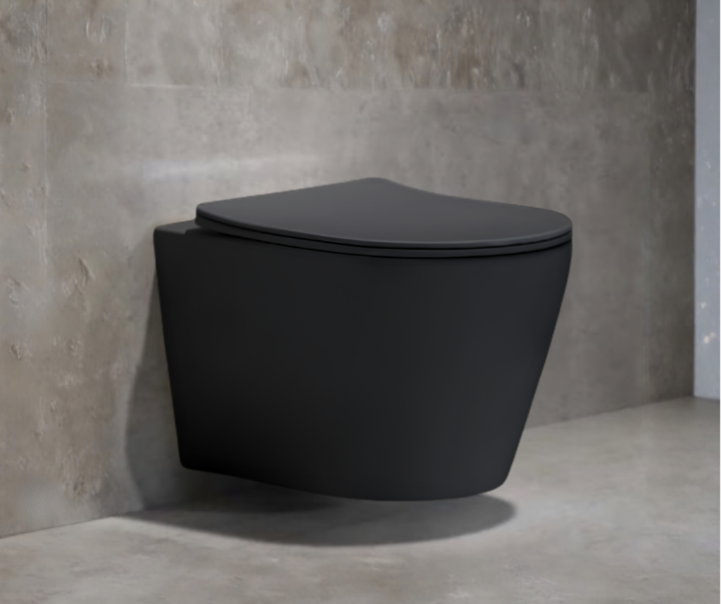 Viseća konzolna šolja bez rubova SAVA BLACK crna sa sporospuštajućom daskom